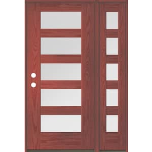 ASCEND Modern 50 in. x 80 in. Right-Hand/Inswing 5-Lite Satin Glass Redwood Stain Fiberglass Prehung Front Door with RSL