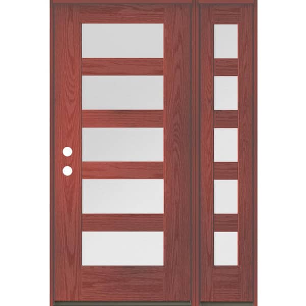 Krosswood Doors ASCEND Modern 50 in. x 80 in. Right-Hand/Inswing 5-Lite Satin Glass Redwood Stain Fiberglass Prehung Front Door with RSL