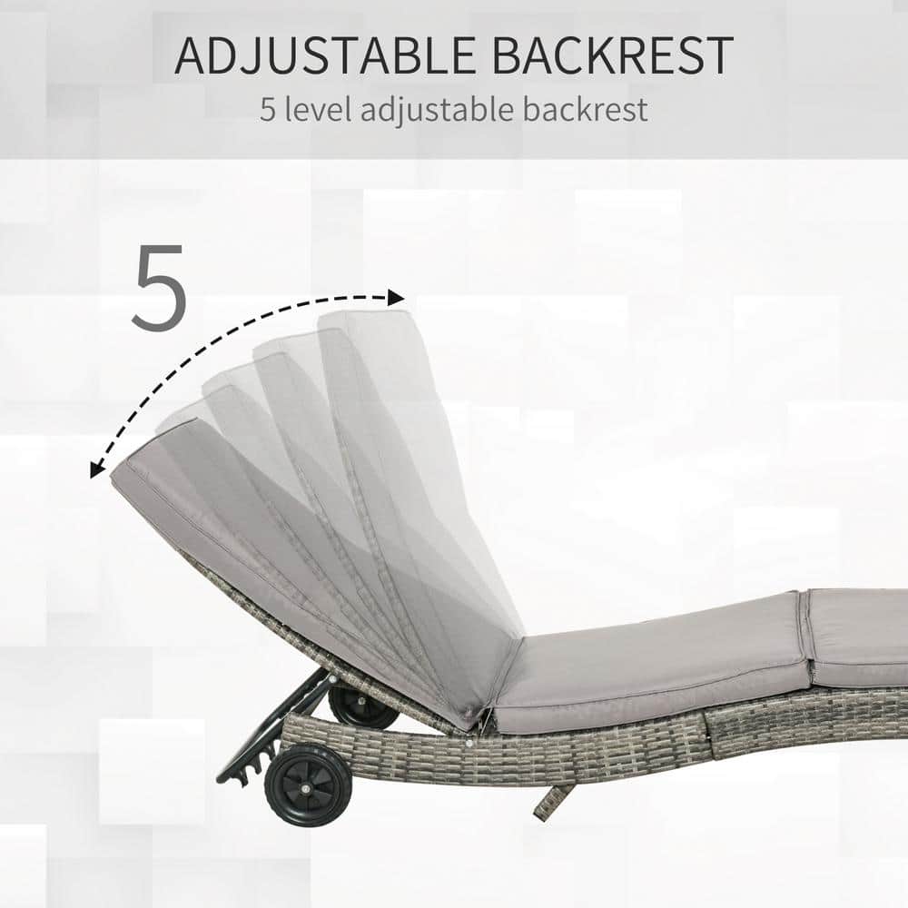 Gray Armless Steel Wicker Chaise Lounge with Cushions