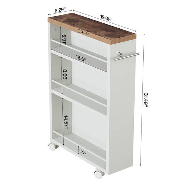 Clarine White 19.69 in. W 3-Tier Rolling Storage Cart with Wheels for Dining Room, Narrow Kitchen Cart, Laundry C