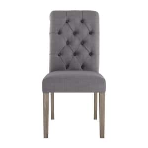 Grey Finish Grey Linen Button Tufted Dining Chair (Set of 2)
