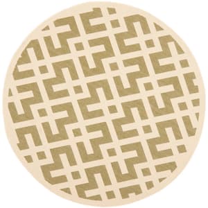 Courtyard Green/Bone 7 ft. x 7 ft. Round Geometric Indoor/Outdoor Patio  Area Rug