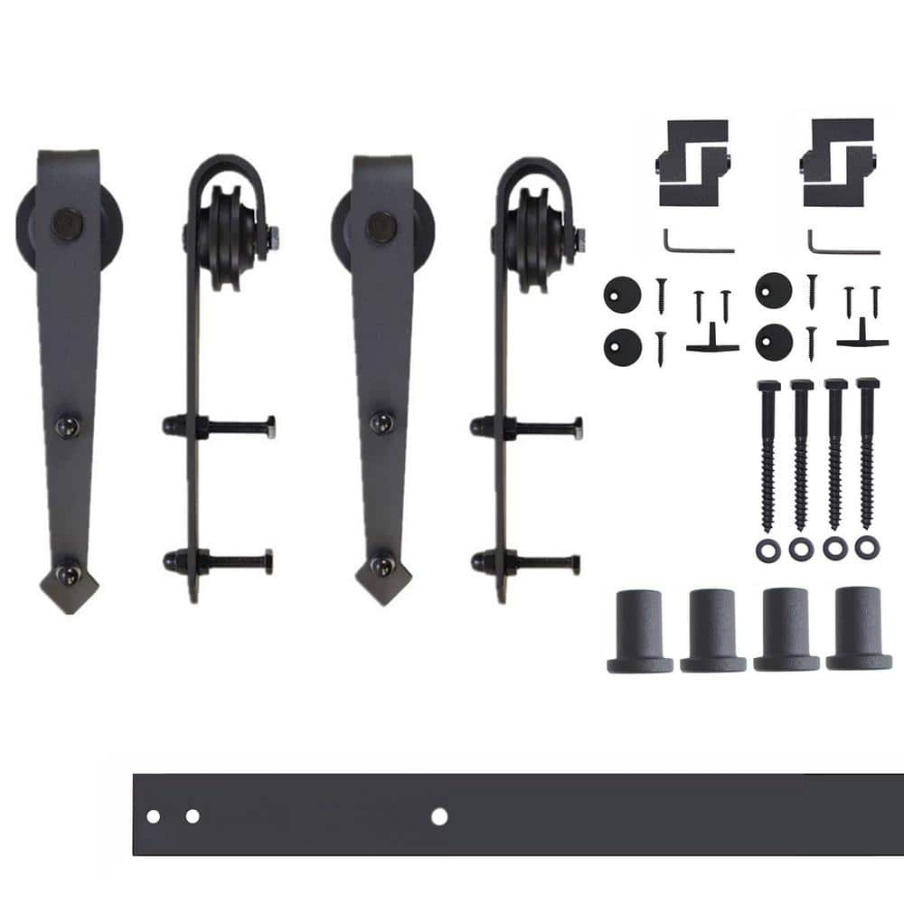 Rustic Black Double Barn Door Hardware Kit with Arrow Design