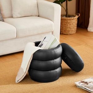 15.5 in. W Modern Round Black Upholstered Storage End Table Ottoman or Accent Stool