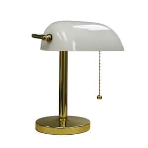 Charlie 12.5 in. Gold Integrated LED No Design Interior Lighting Table Lamp for Living Room w/White Metal Shade