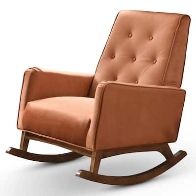 Mid-Century Brown Faux Leather Upholstered Rocking Chair Nursery