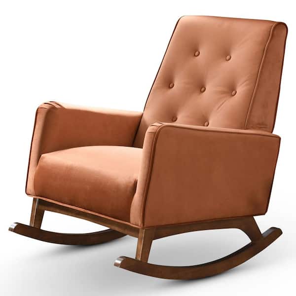 Ashcroft Furniture Co Dalston Modern Velvet Upholstered Indoor Livingroom Rocking Accent Chair in Orange