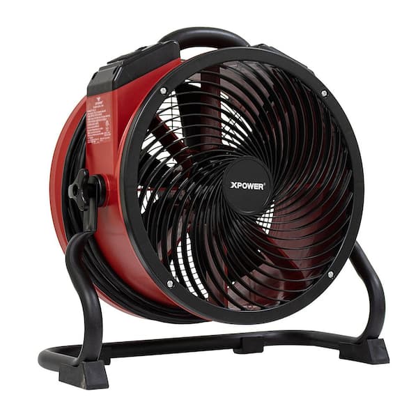 XPOWER 14 in. 1/4 HP 2100 CFM Variable Speed Sealed Motor Industrial Axial Air Mover Blower Fan with Power Outlets in Red