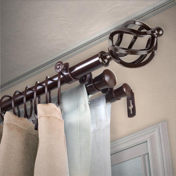 EMOH 13/16" Dia Adjustable 28" to 48" Triple Curtain Rod in Cocoa with Bianca Finials