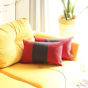 Charlie Set of 2-Black and Red Geometric Zippered Handmade Polyester Lumbar Pillow 12 in. x 20 in.