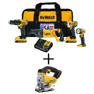 20V MAX Cordless 4 Tool Combo Kit, Cordless Jigsaw, and (2) 20V 2.0Ah Batteries