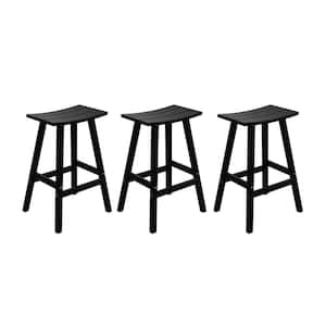 Franklin Black 29 in. HDPE Plastic Outdoor Patio Backless Bar Stool (Set of 3)