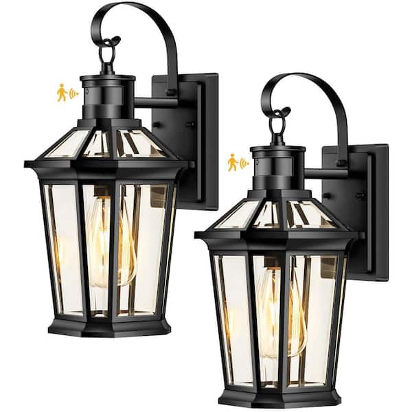 Motion Sensor Outdoor Wall Lantern, Waterproof Dusk to Dawn LED Exterior Wall Sconce 2 Pack Black