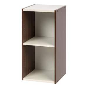 23.62 in. Walnut Brown/White Faux Wood 2-shelf Standard Bookcase with Adjustable Shelves