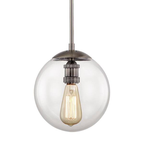 Home Decorators Collection 9 in. 1-Light Historic Nickel Globe Pendant with Vintage Bulb Included