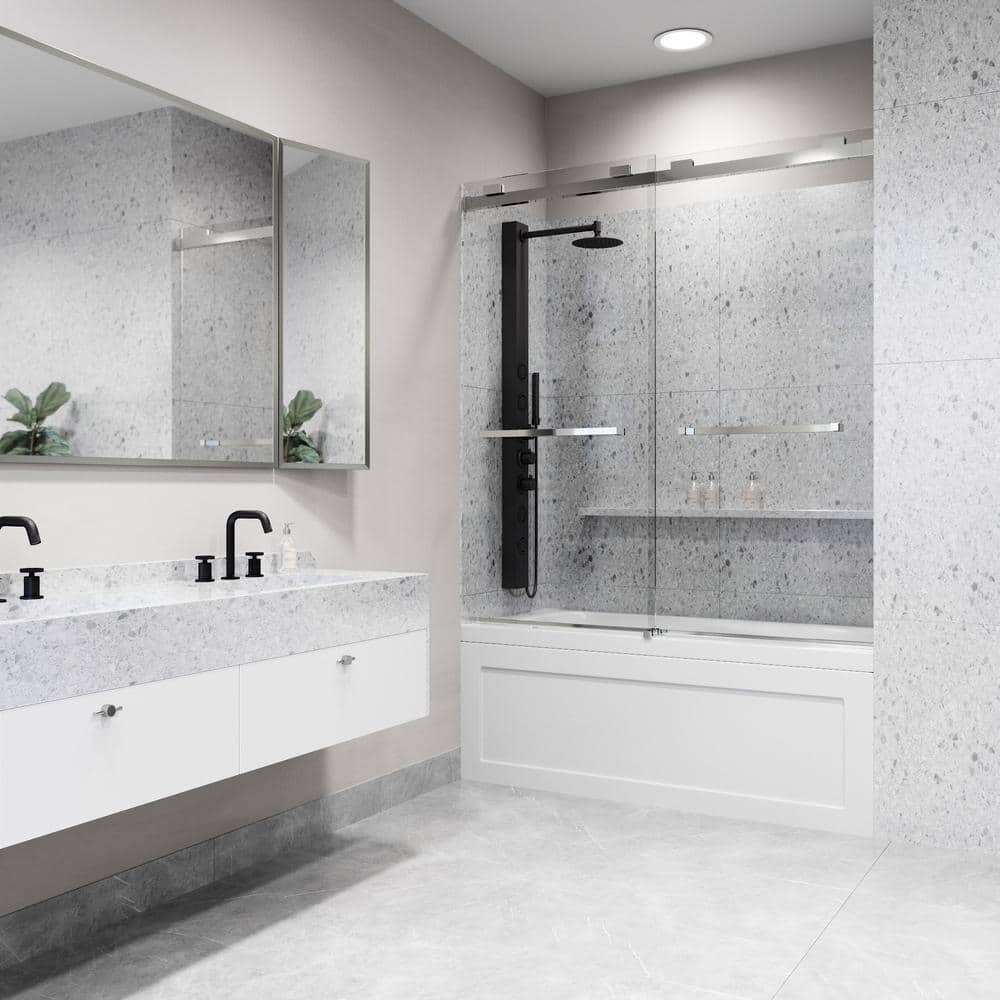 Houston 56-60" Frameless Chrome Sliding Tub Door with Clear Glass
