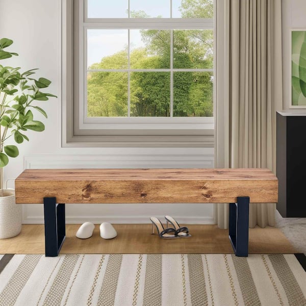 Natural Wood Wash Wood 59 in. Sled Dining Table Seats-4