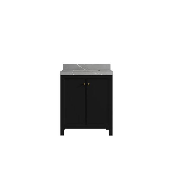Willow Collections Chicago 30 in. W x 22 in. D x 36 in. H Single Sink Bath Vanity Center in Black with 2 in. Piatra Gray Qt. Top