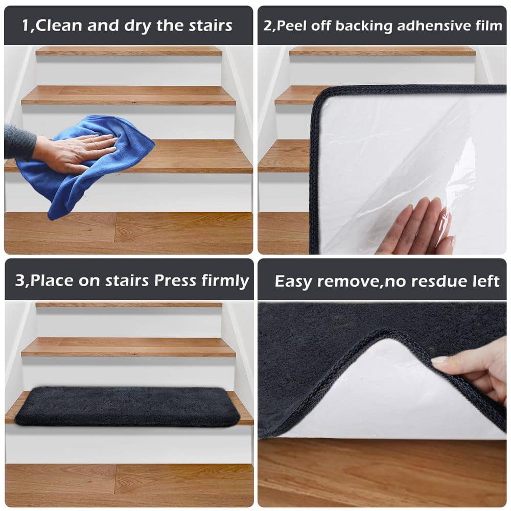 Dark Gray Ultra Plush Non-Slip Stair Treads, 9.5" x 30"