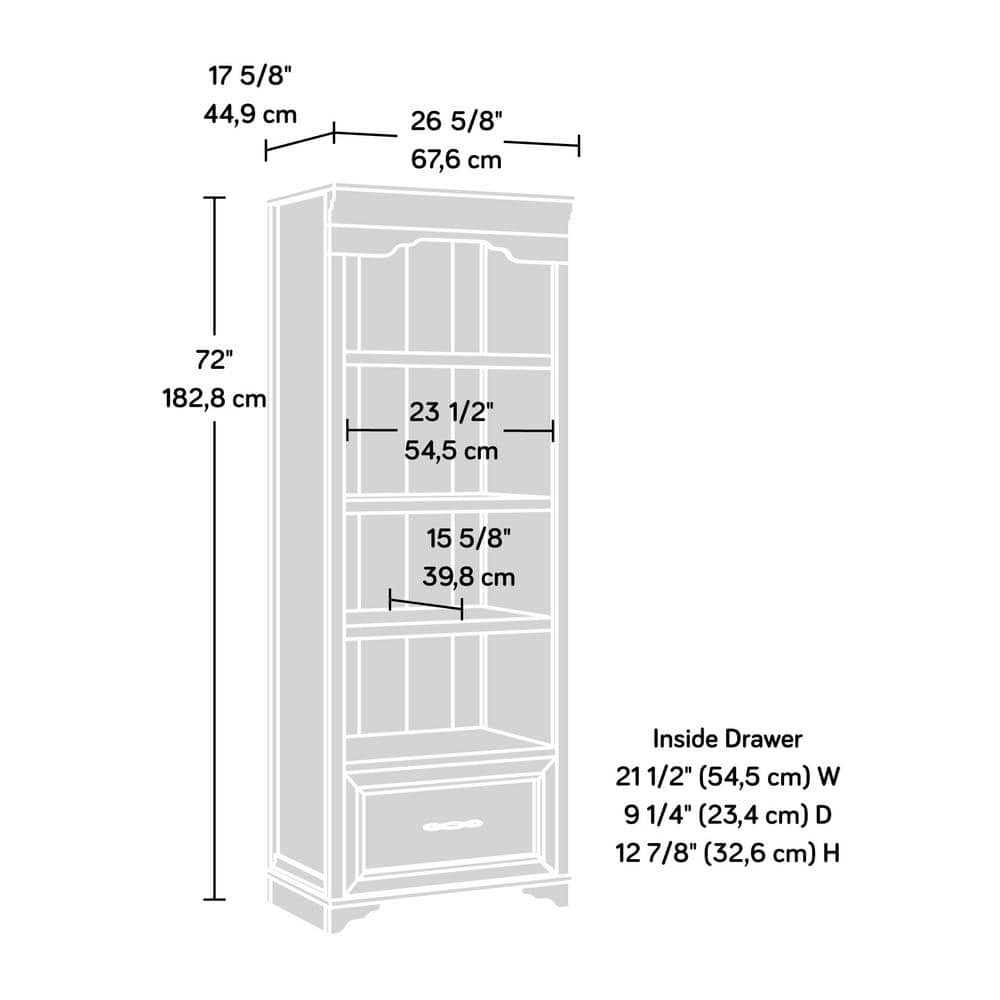 Brushed Oak Adjustable 4-Shelf Bookcase with Drawer
