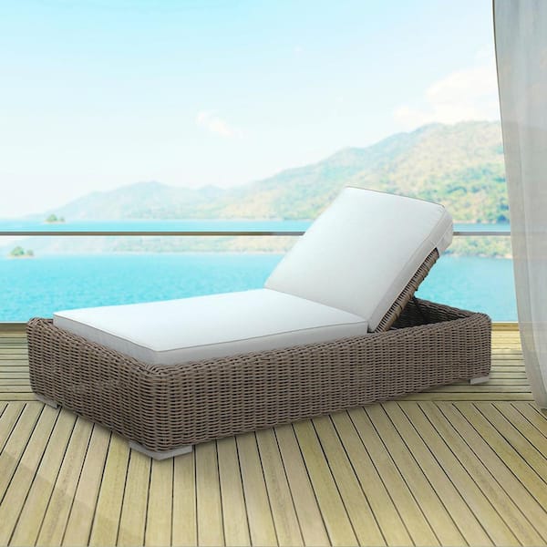 Outsy Milo Brown 1-Piece Wicker Aluminum Frame Outdoor Chaise Lounge with Grey Sunbrella Cushions