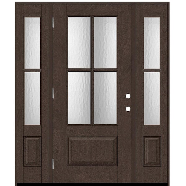 Steves & Sons Regency 68 in. x 80 in. 3/4Lite 4SDL Oasis Deco Glass RHOS Prefinish Hickory Fiberglass Prehung Front Door w/2_ 14inSL