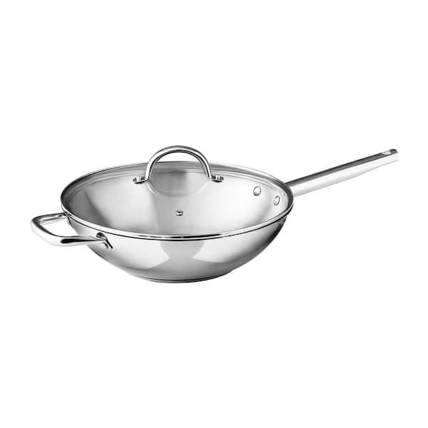 12.5 Inch Nonstick Deep Frying Pan Skillet with Lid 6QT Saute Pan Cream  White