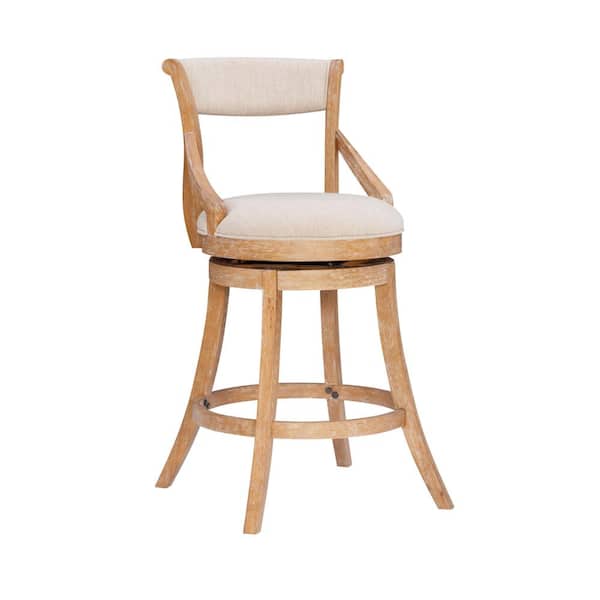 Gilda Brown Wirebrush Finish with Natural Linen Upholstery 31 in. Bar Stool