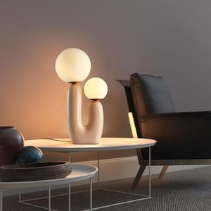 19 in. Beige Table Lamps with Milk White Frosted Glass Globe Shade