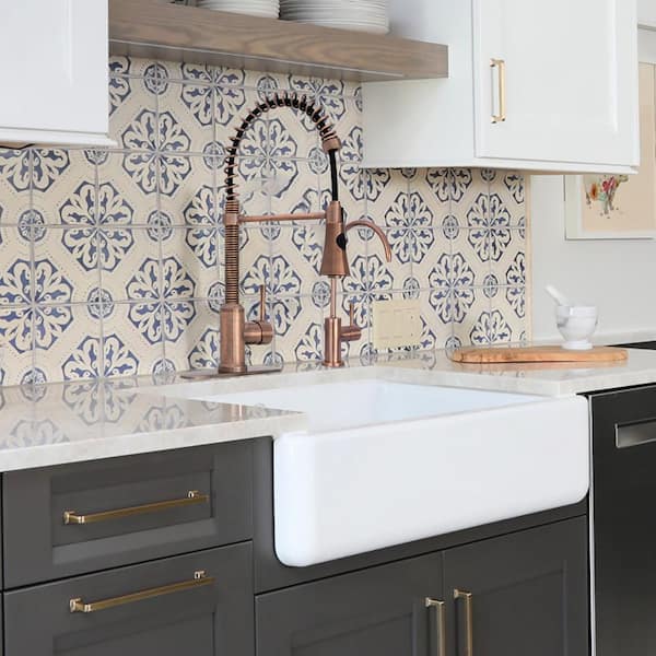 Single Handle Deck Mount Gooseneck Pull-Down Sprayer Kitchen Faucet with Deck Plate and Handles in Antique Copper