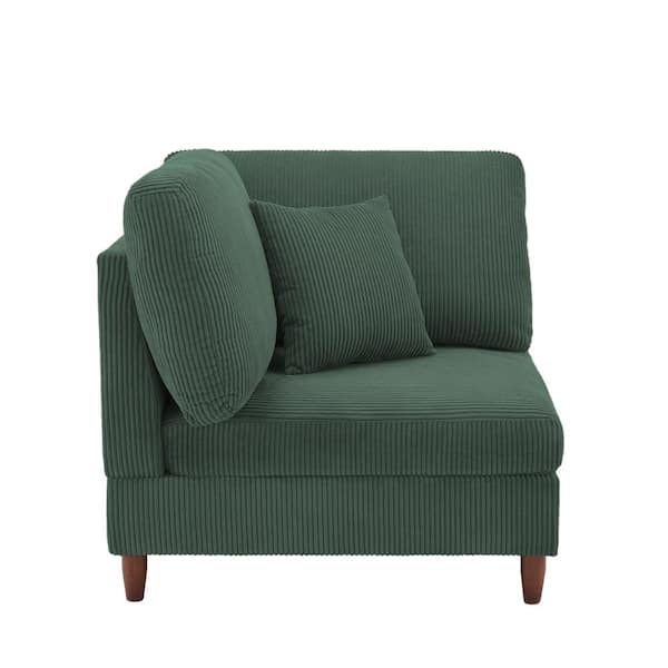 Uixe Modern Hunter Green Corduroy Fabric Left Arm Facing Sectional Corner Armchair with Wood Legs Set of 1