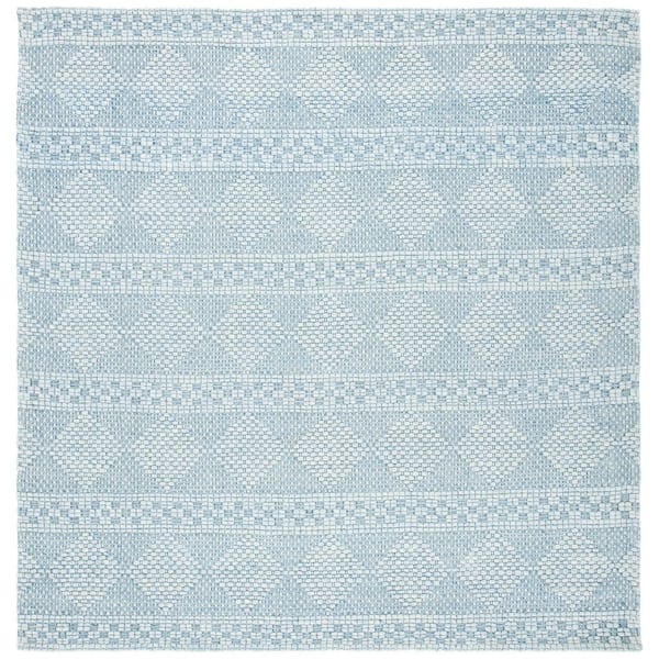 Marbella Blue 7 ft. x 7 ft. Diamond Striped Square Area Rug