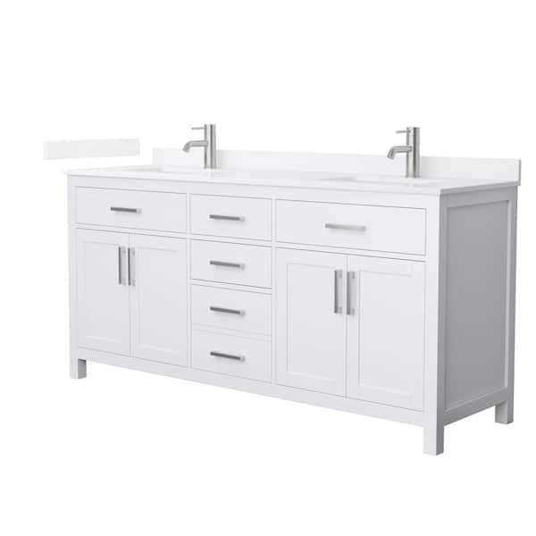 Wyndham Collection Beckett 72 in. Double Freestanding White Bath Vanity with White Quartz Top (Assembled)