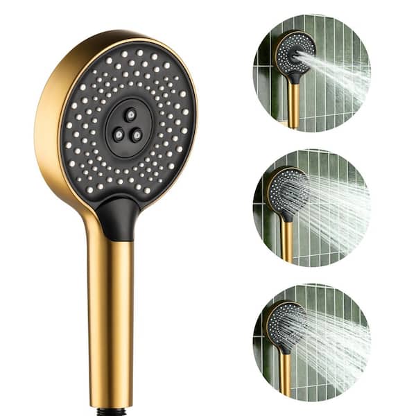 3-Spray Patterns Wall Mount Handheld Shower Head 2.5 GPM in Brushed Gold