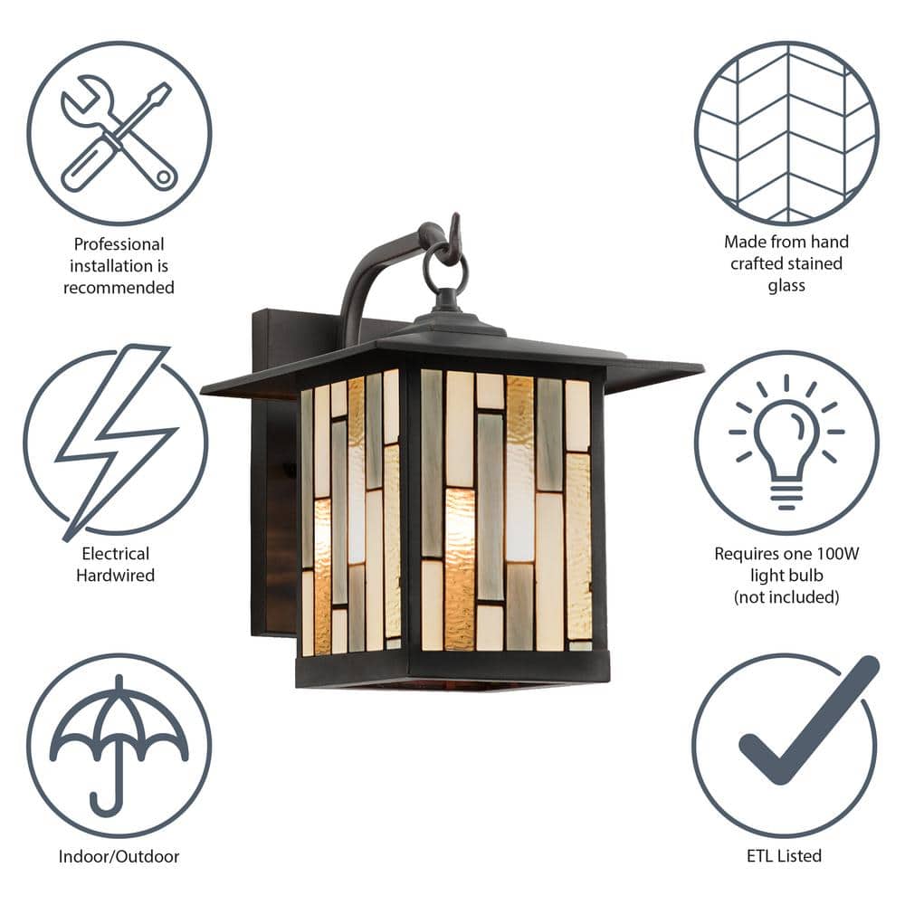 11.75" Bronze Stained Glass Outdoor Wall Lantern Sconce