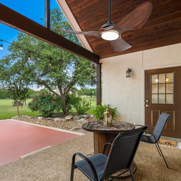 52 in. Outdoor Matte Black Waterproof Ceiling Fan with 3000K-6500K Adjustable White Integrated LED and Remote Control