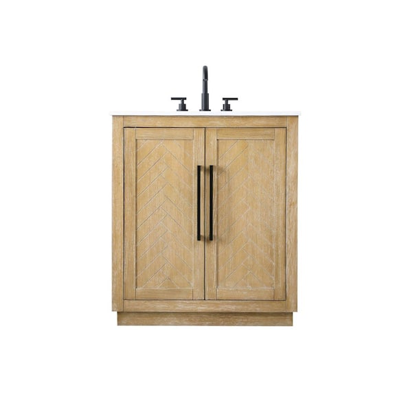 30 in. Single Sink Linen Oak Bath Vanity with White Engineered Marble Top
