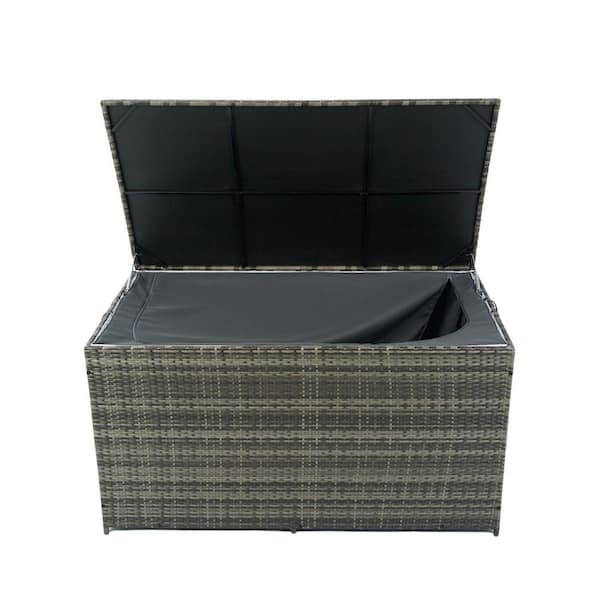 113 Gal. Wicker Patio Deck Boxes with Lid, Outdoor Storage for Kids Toys, Pillows, Towel