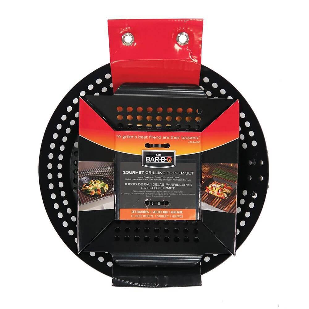 Non-Stick Steel Grill Topper Set with Skillet and Mini Wok