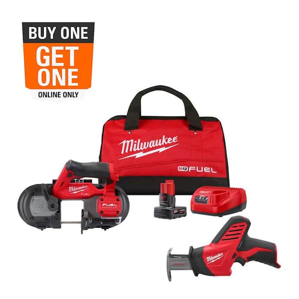 M12 FUEL 12V Lithium-Ion Cordless Compact Band Saw XC Kit with One 4.0 Ah Battery, Charger, Bag & M12 Recip Saw