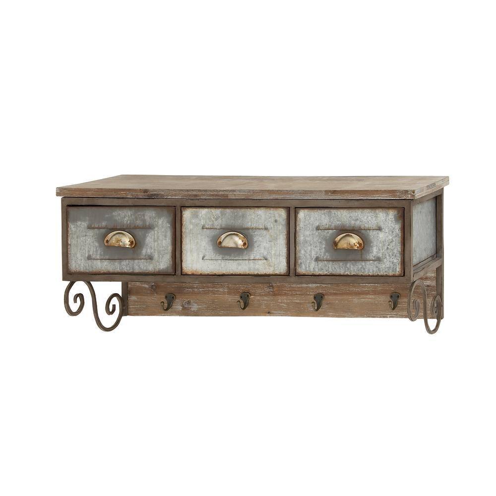Rustic Brown Fir Wood and Iron Wall Organizer
