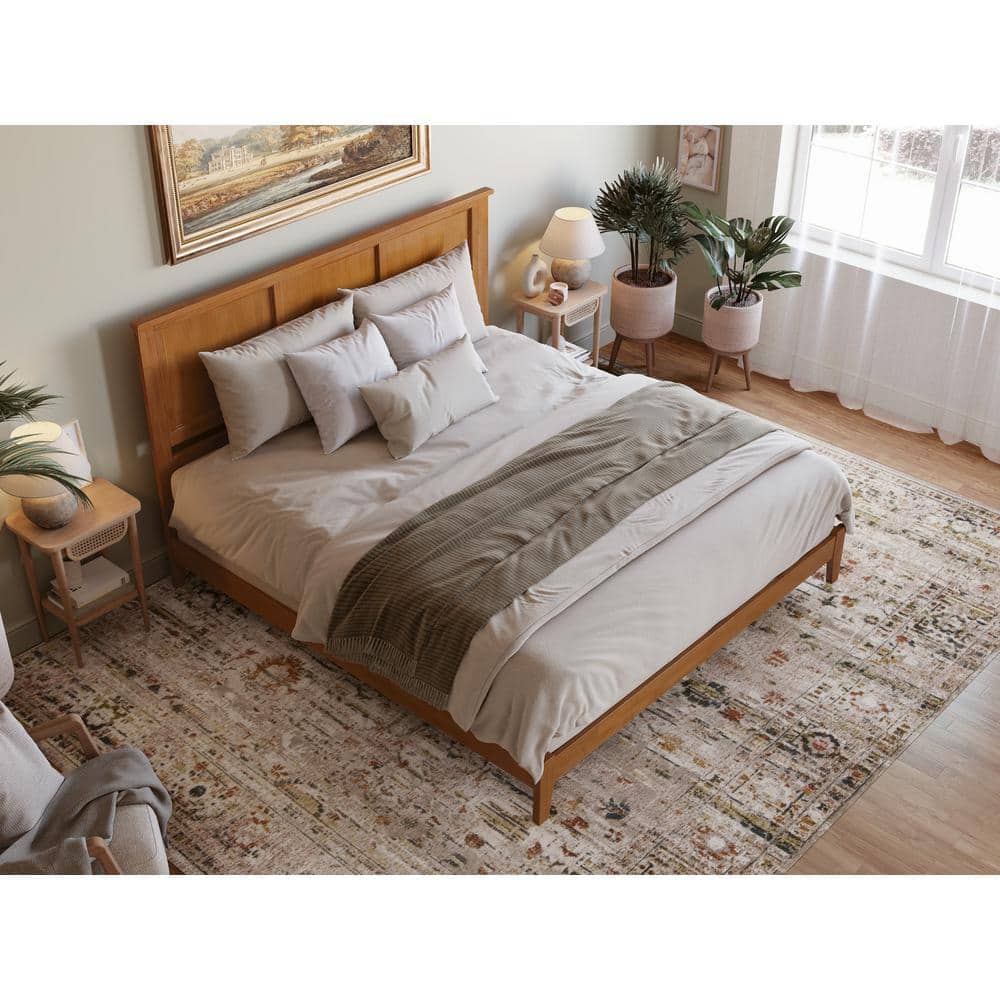 Madison King Light Toffee Wood Upholstered Bed with Headboard