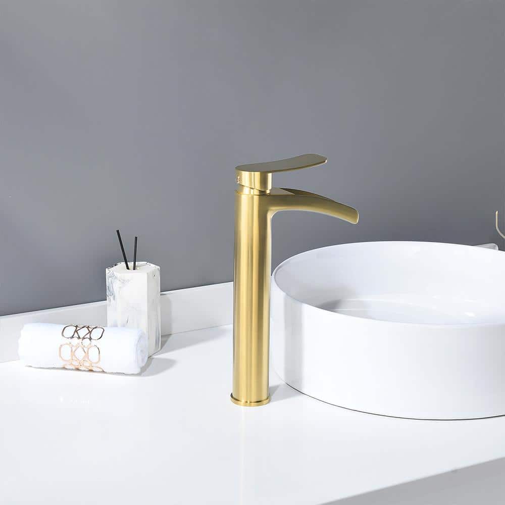 Brushed Gold Tall Single Handle Bathroom Faucet