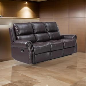 83.46 in. Round Arm Fabric Rectangle Recliner Sofa in Brown