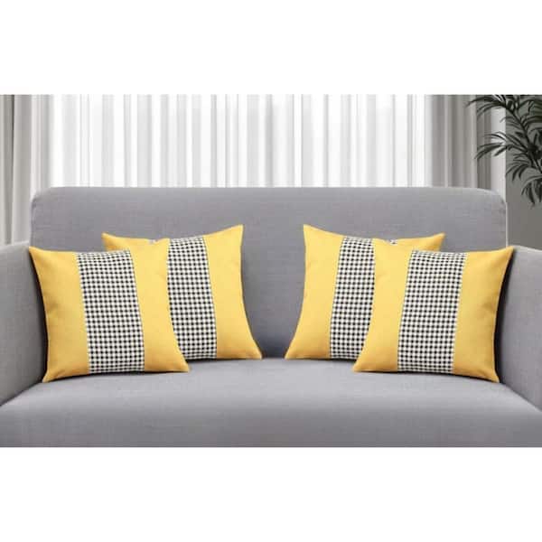 Yellow, Black, White Solid Polyester 18 in. x 18 in. Throw Pillow Set of 4