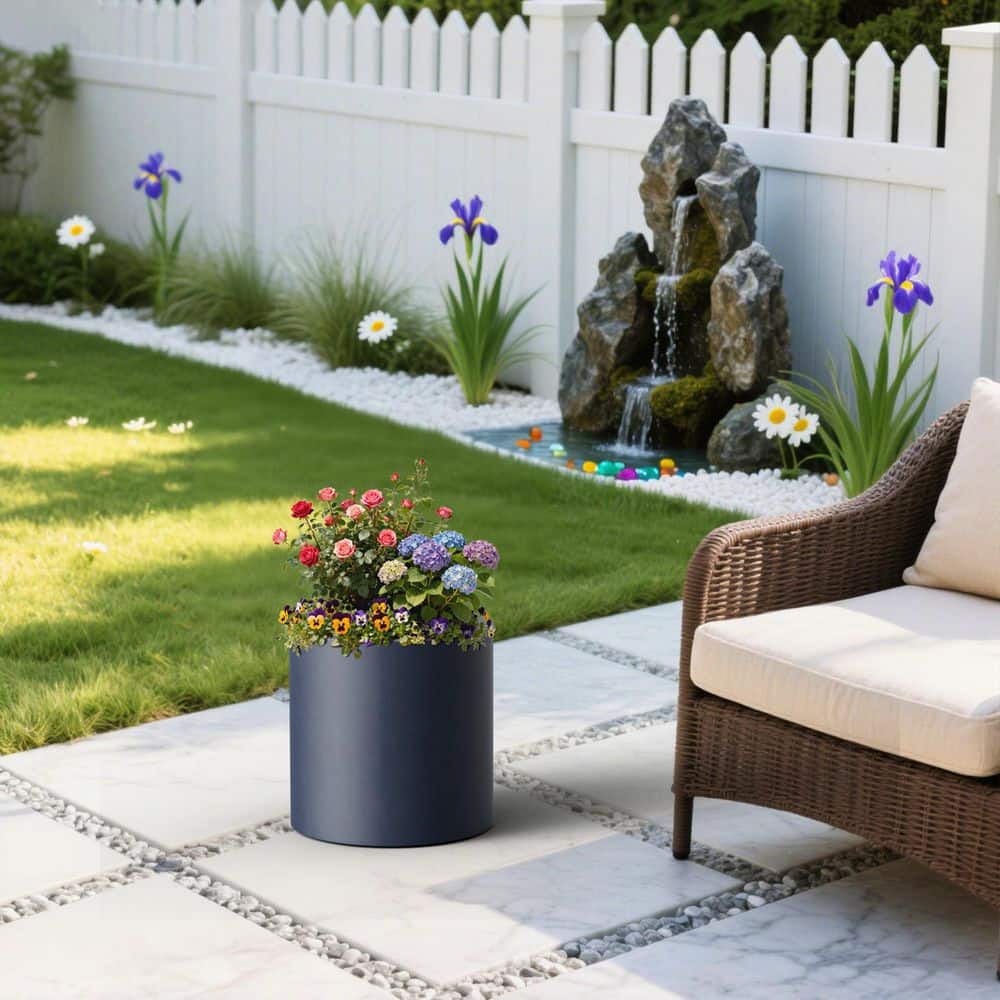 12.5in.W x 12.5in.H Navy Blue Tall Round Concrete Plant Pot Large Cylindrical Flower Planter with Drainage Hole price history on PriceWatchPro