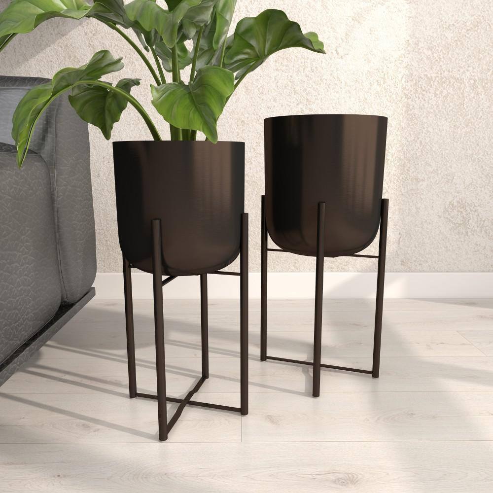 Set of 2 Black Iron Indoor/Outdoor Planters with Stands