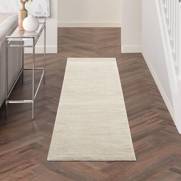 Essentials 2 ft. x 10 ft. Ivory Beige Kitchen Runner Solid Indoor/Outdoor Rug