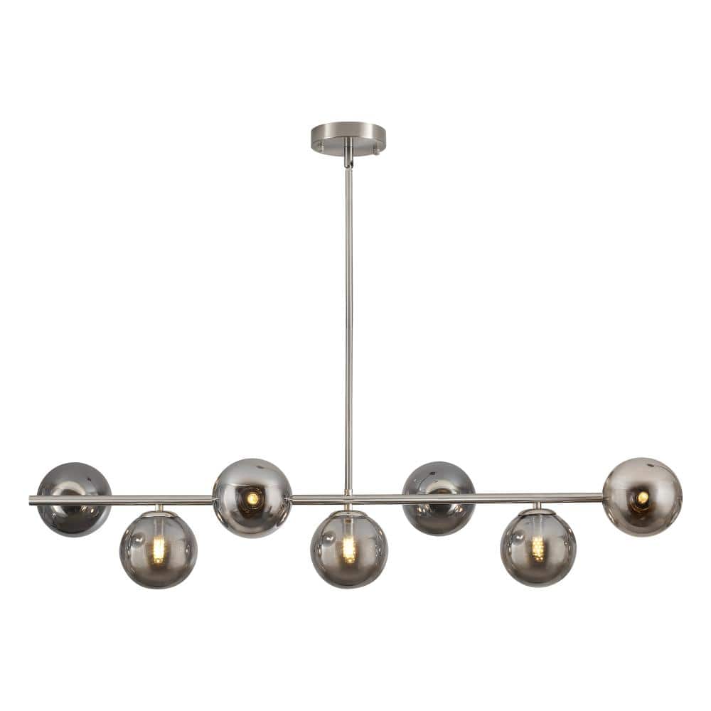 Modern 7-Light Satin Nickel Linear Chandelier with Smoked Glass Globes for Kitchen Island price history on PriceWatchPro