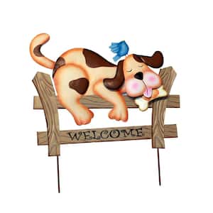 21 in. Welcome Dog Sleeping on Fence Garden Stake